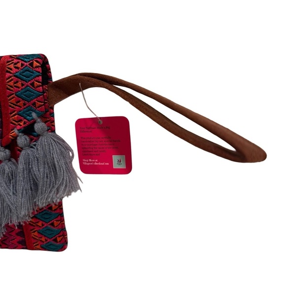 Ethnic Boho Large Clutch Suede Wristlet Bag Handmade Embroidery Tassels Indi NEW - Picture 8 of 15